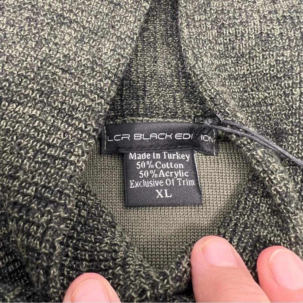 LCR Black Edition Olive Green Shawl Collar Hardware Detail Sweater Size XL NWT